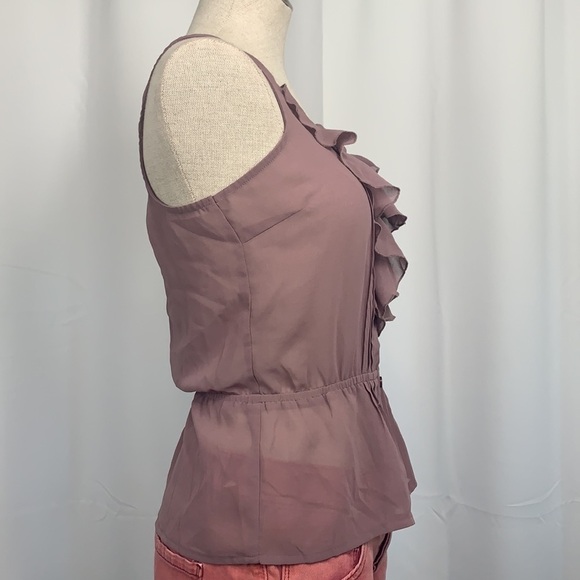 Full Tilt Semi Sheer Sleeveless Ruffle Front Blouse - Mauve, Size Small - Picture 3 of 6